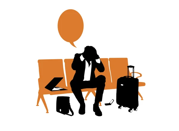 Uomo d'affari stressato in attesa in aeroporto — Foto Stock