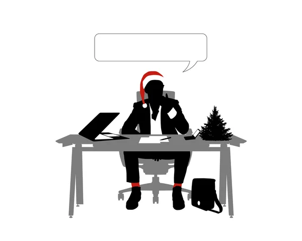 Podnikatel v christmas red hat v jeho kanceláři — Stock fotografie