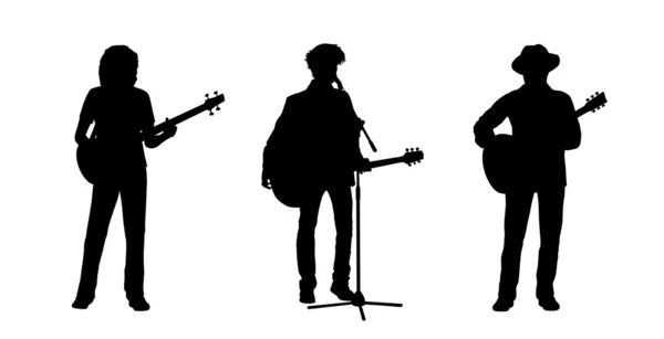 Músicos de pie tocando las guitarras siluetas conjunto 1 — Foto de Stock