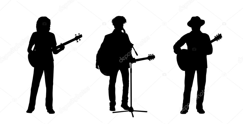 musicians standing playing guitars silhouettes set 1
