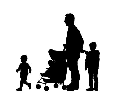 Babası onun 3 çocuğu siluetleri ile