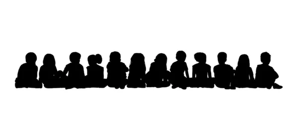 Große Gruppe von Kindern sitzend Silhouette 3 — Stockfoto