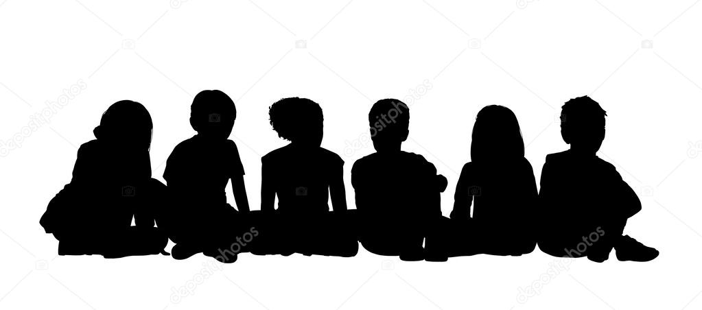 medium group of children seated silhouette 2