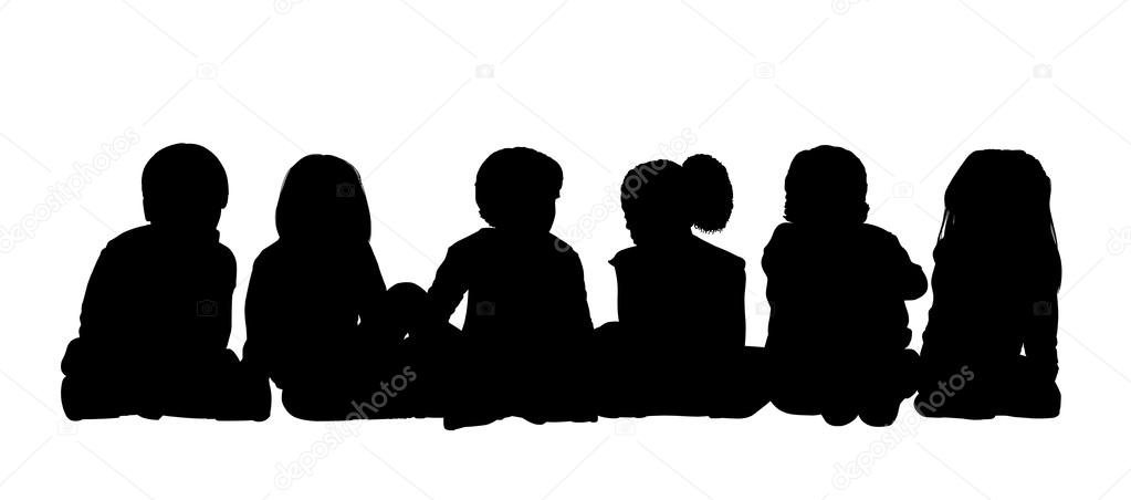 medium group of children seated silhouette 1