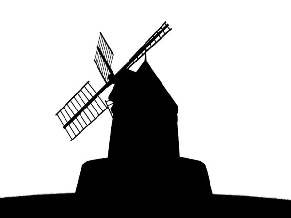 Starý větrný mlýn silueta — Stock fotografie
