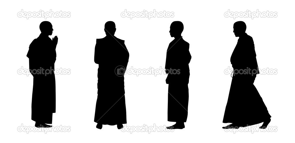 buddhist monks silhouettes set 1