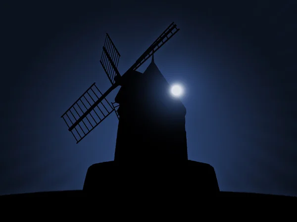 Viejo molino de viento en el fondo del cielo nocturno — Foto de Stock