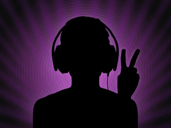 Dj girl in headphones with a peace sign — Stock Photo, Image