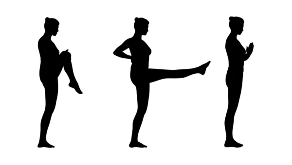 Femme pratiquant silhouettes de yoga ensemble 1 — Photo