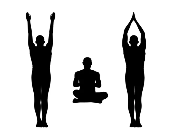 Homme pratiquant silhouettes de yoga ensemble 1 — Photo