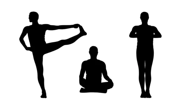 Homme pratiquant silhouettes de yoga ensemble 2 — Photo