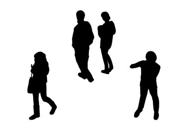 6 kişi yürüyüş üstten görünüm siluetleri ayarla