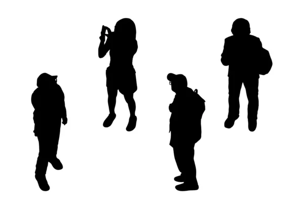 Mensen lopen bovenaanzicht silhouetten instellen 4 — Stockfoto