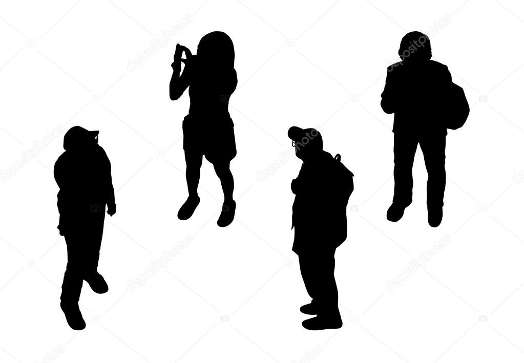 people walking top view silhouettes set 4