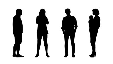 9 kişi ayakta açık siluetleri ayarla