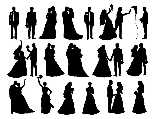 Большой набор силуэтов жениха и невесты — стоковое фото
