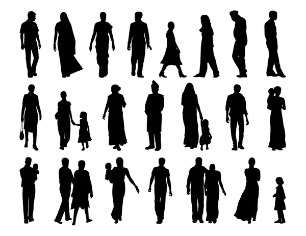 Big set of indian people silhouettes — Stock Photo, Image