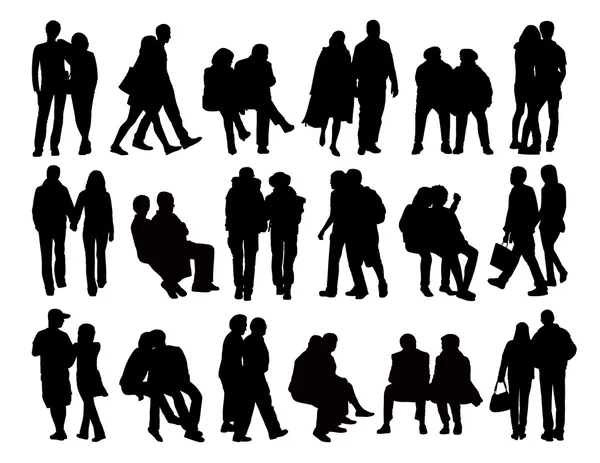 Big set of couples silhouettes — Stock Photo, Image