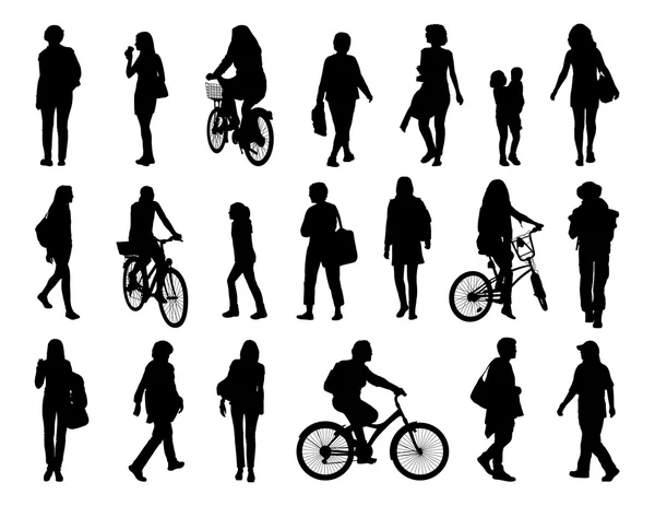 Große Gruppe von Frauen, die Silhouetten gehen — Stockfoto