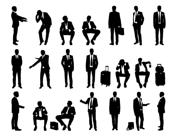 Big set businessmen standing and seated silhouettes — Stock Photo, Image