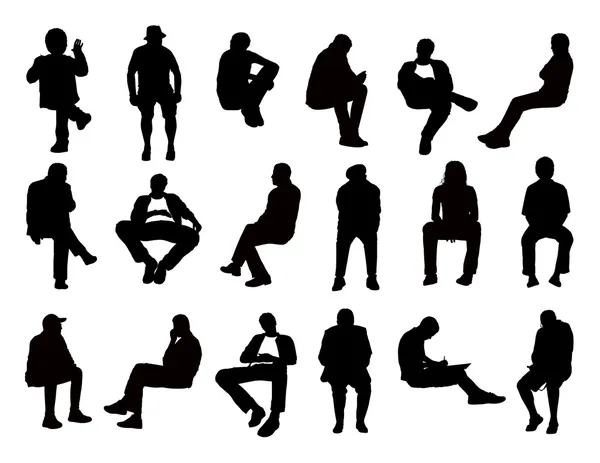 Big set of men seated silhouettes — Stock Photo, Image