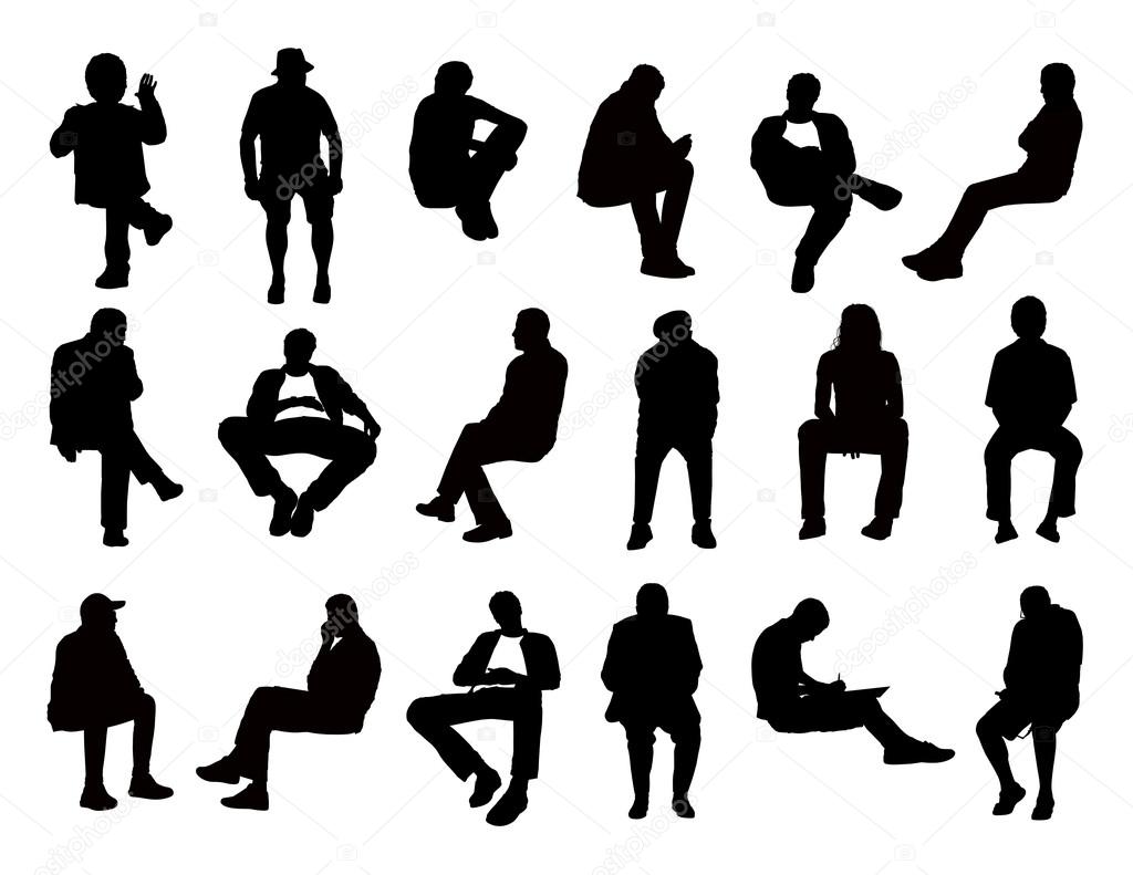 big set of men seated silhouettes 