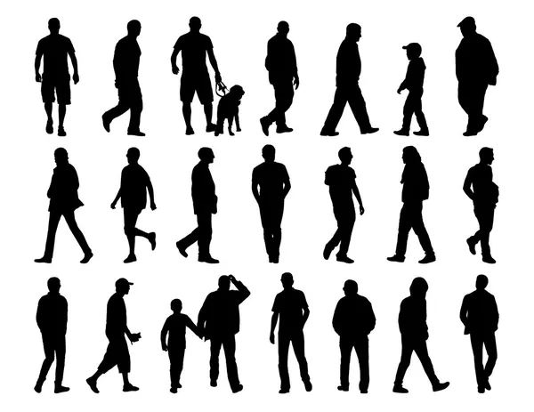 Big set of men walking silhouettes — Stock Photo, Image