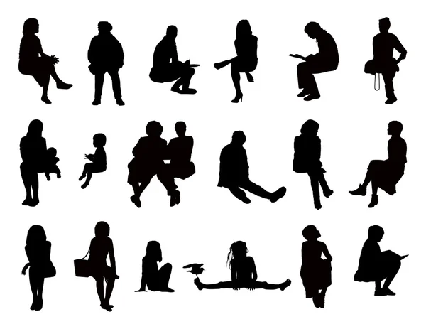 Big set of women seated silhouettes — Stock Photo, Image