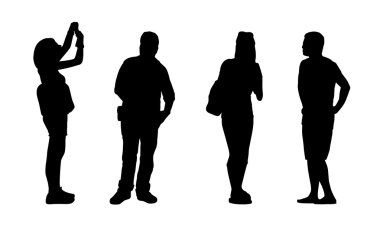 Asian people standing outdoor silhouettes set 3 clipart