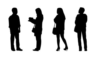 4 açık siluetleri duran Asya insanlar ayarla