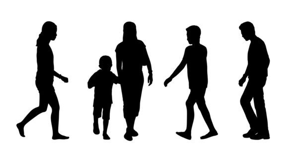 Азиатские люди ходят силуэты на открытом воздухе 2
