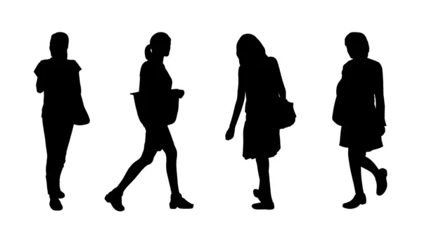 Asiático pessoas andando silhuetas ao ar livre definido 5 — Fotografia de Stock