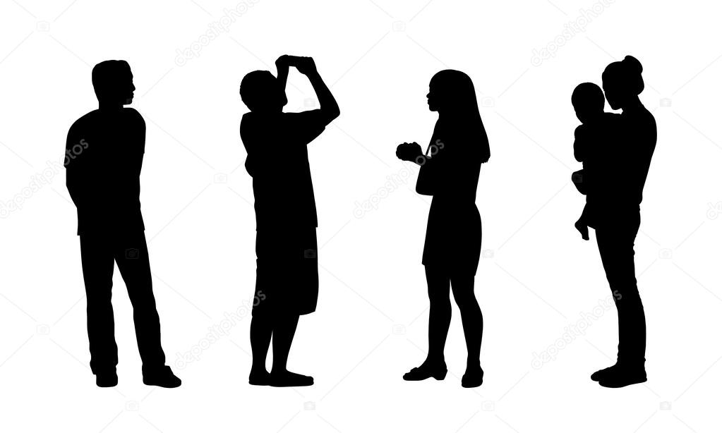 Asian people standing outdoor silhouettes set 2