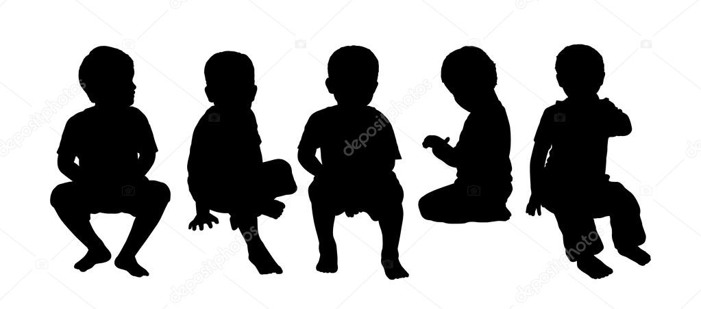 Medium group of children seated silhouette 4