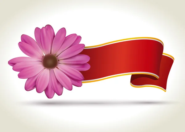 Ribbon with vector flower — Stock Vector