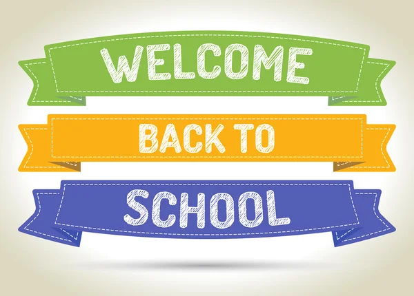 Welcome back to school - pen style text on colorized ribbons wit — Stock Vector