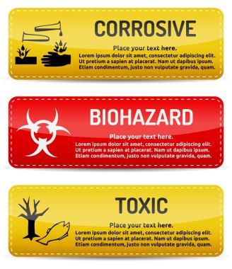 aşındırıcı, biohazard, toksik - tehlike işareti kümesi