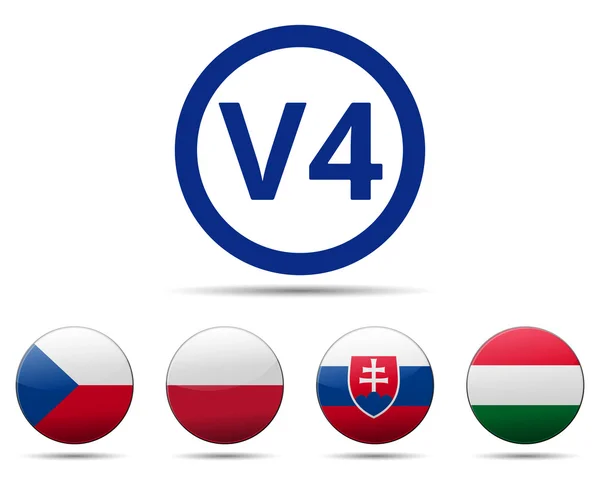 V4 Bandeira do país do grupo Visegrad — Vetor de Stock