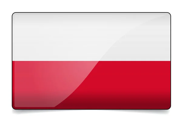 Pulsante bandiera Polonia con riflesso e ombra. Isolato lucido f — Vettoriale Stock