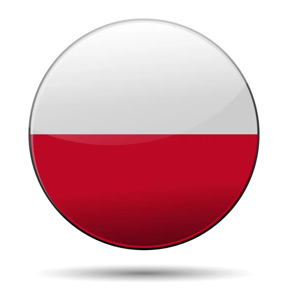 Bouton drapeau Pologne avec réflexion et ombre. Isolé brillant f — Image vectorielle