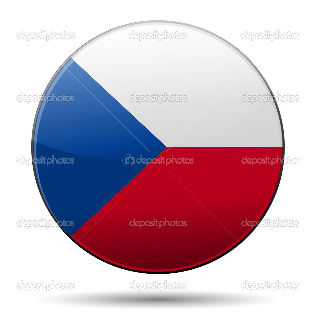 Czech republic flag button with reflection and shadow. Isolated 