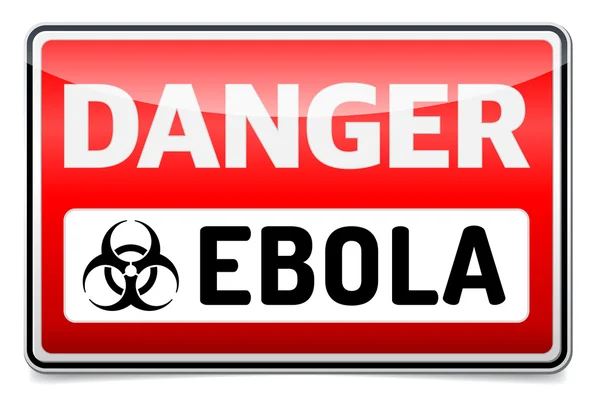 Segnale di pericolo virus Ebola con riflesso e ombra su sfondo bianco — Vettoriale Stock