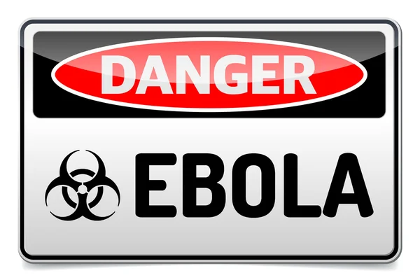 Tanda bahaya virus Ebola dengan refleksi dan bayangan pada backgro putih - Stok Vektor