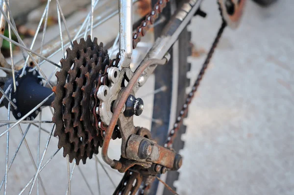 Dirty bicycle of rear sprocket wheel — Stock Photo, Image