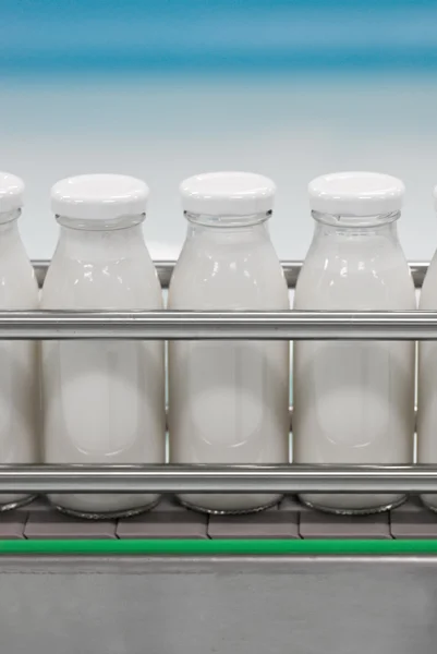 Glass bottles on the conveyor belt — Stock Photo, Image