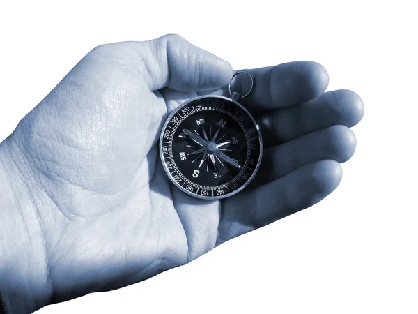 Compass in hand geographical isolated tone — Stock Photo, Image