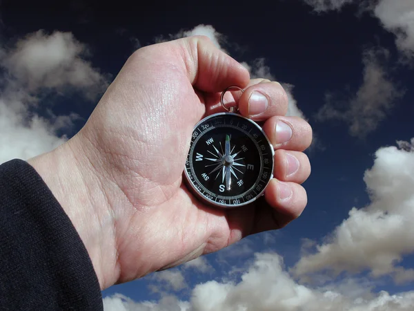 Compass in hand geographical — Stock Photo, Image