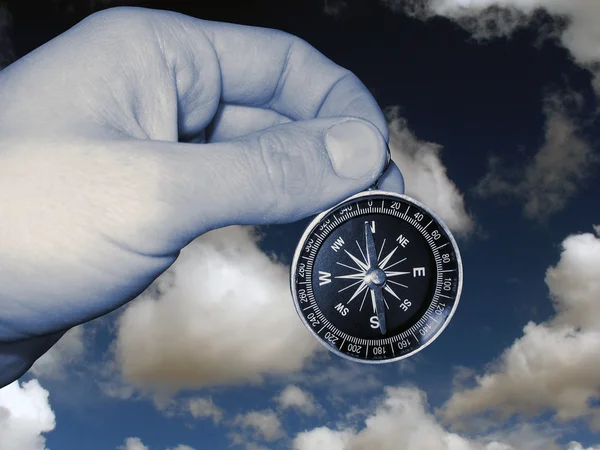 Compass in hand geographical — Stock Photo, Image