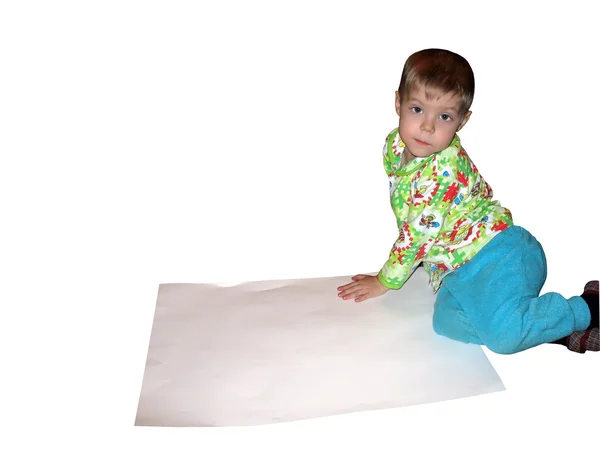Boy draws isolated with clipping path — Stock Photo, Image