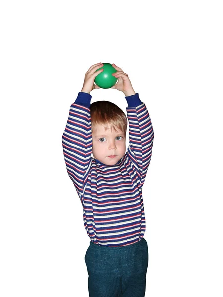 Menino com bola isolado, isolado, fundo branco — Fotografia de Stock